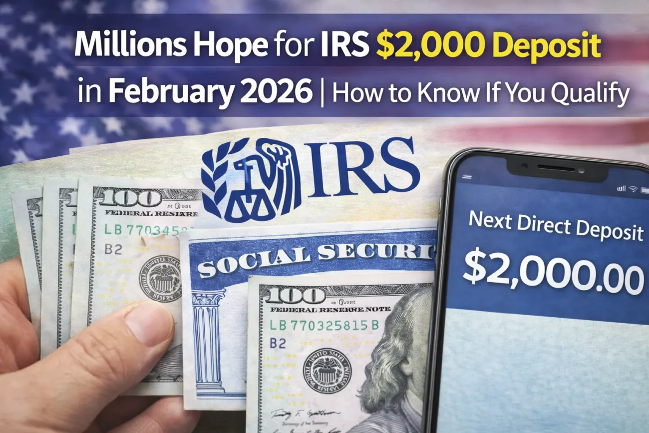 IRS $2000 deposit February 2026 shown with federal payment money and direct deposit confirmation screen