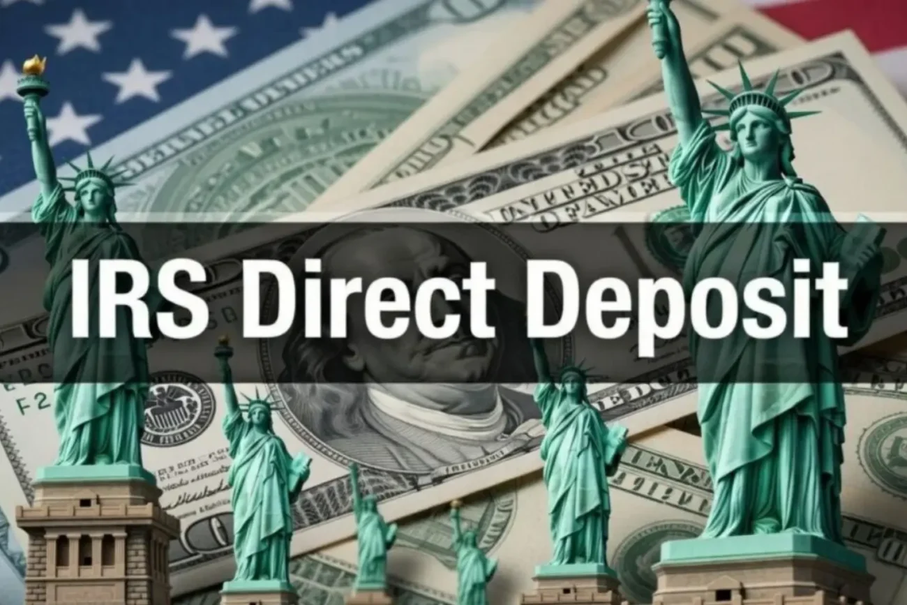 A person happily checking their bank balance on a phone showing an IRS today deposit.