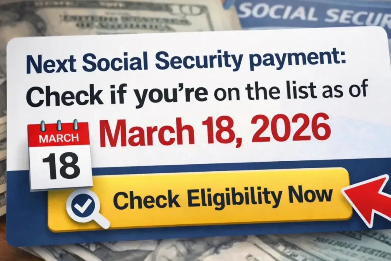 A close-up of a 2026 calendar highlighting March 18 as a Social Security payment day.