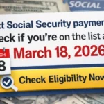 A close-up of a 2026 calendar highlighting March 18 as a Social Security payment day.
