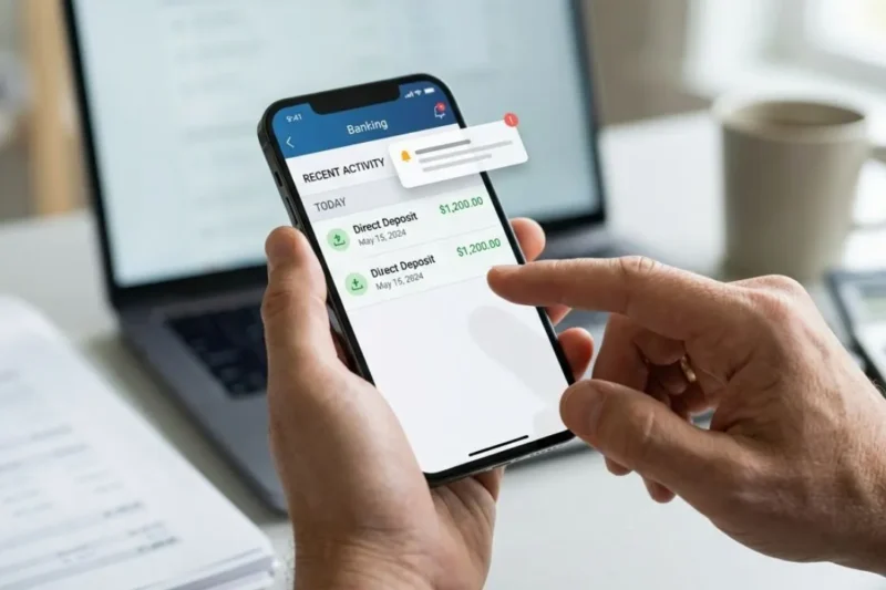 A mobile phone showing a Double Payment notification from a bank.