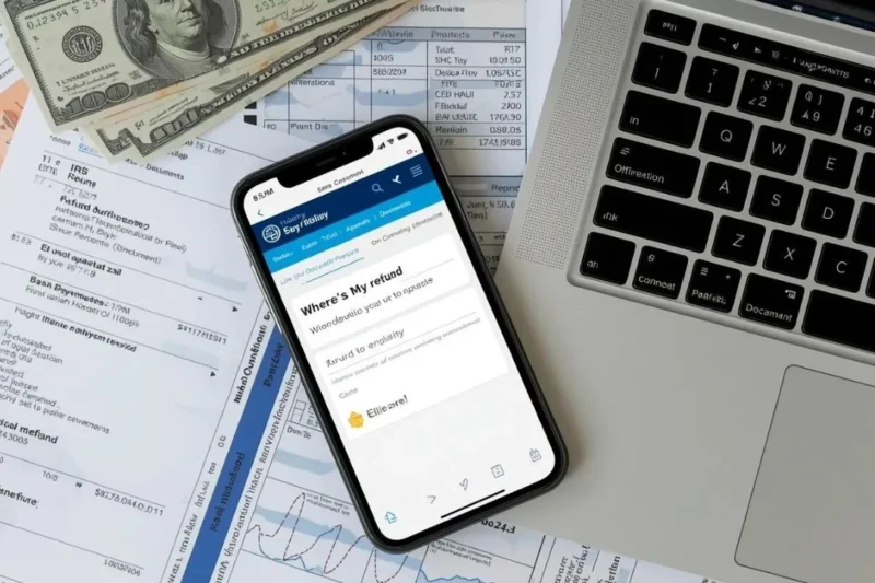 A smartphone showing a successful IRS Refund deposit alert.