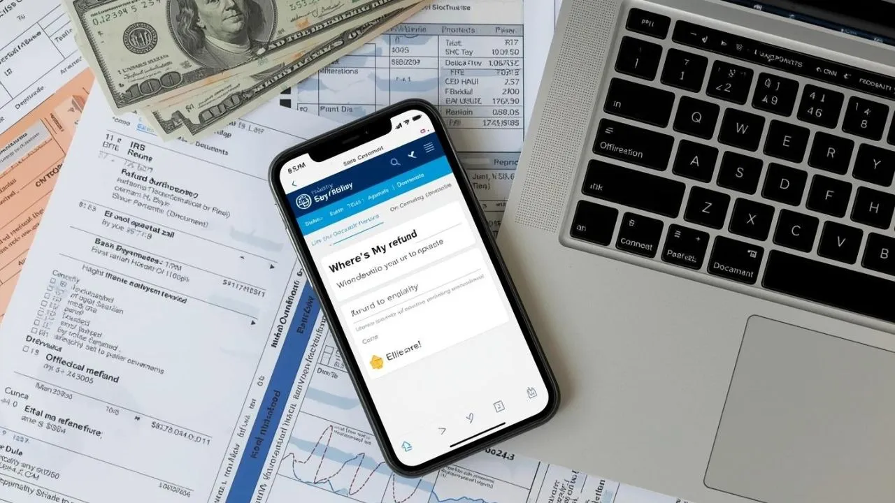 A smartphone showing a successful IRS Refund deposit alert.