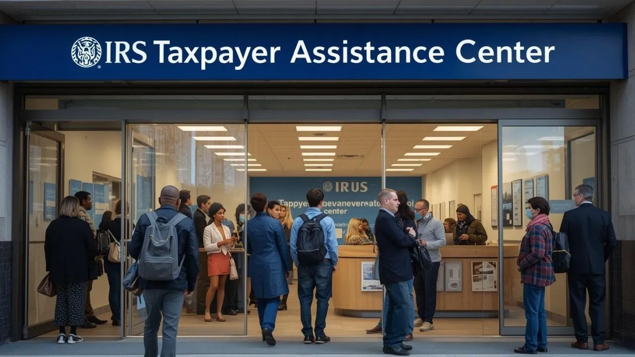 Taxpayers entering an IRS building for the special IRS Saturday opening hours.