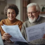 A senior couple looking happily at a $6,000 Senior Credit deposit on their tablet.
