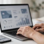 Taxpayer logging into IRS online portal to review bank account settings and direct deposit routing numbers