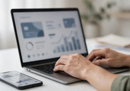 Taxpayer logging into IRS online portal to review bank account settings and direct deposit routing numbers